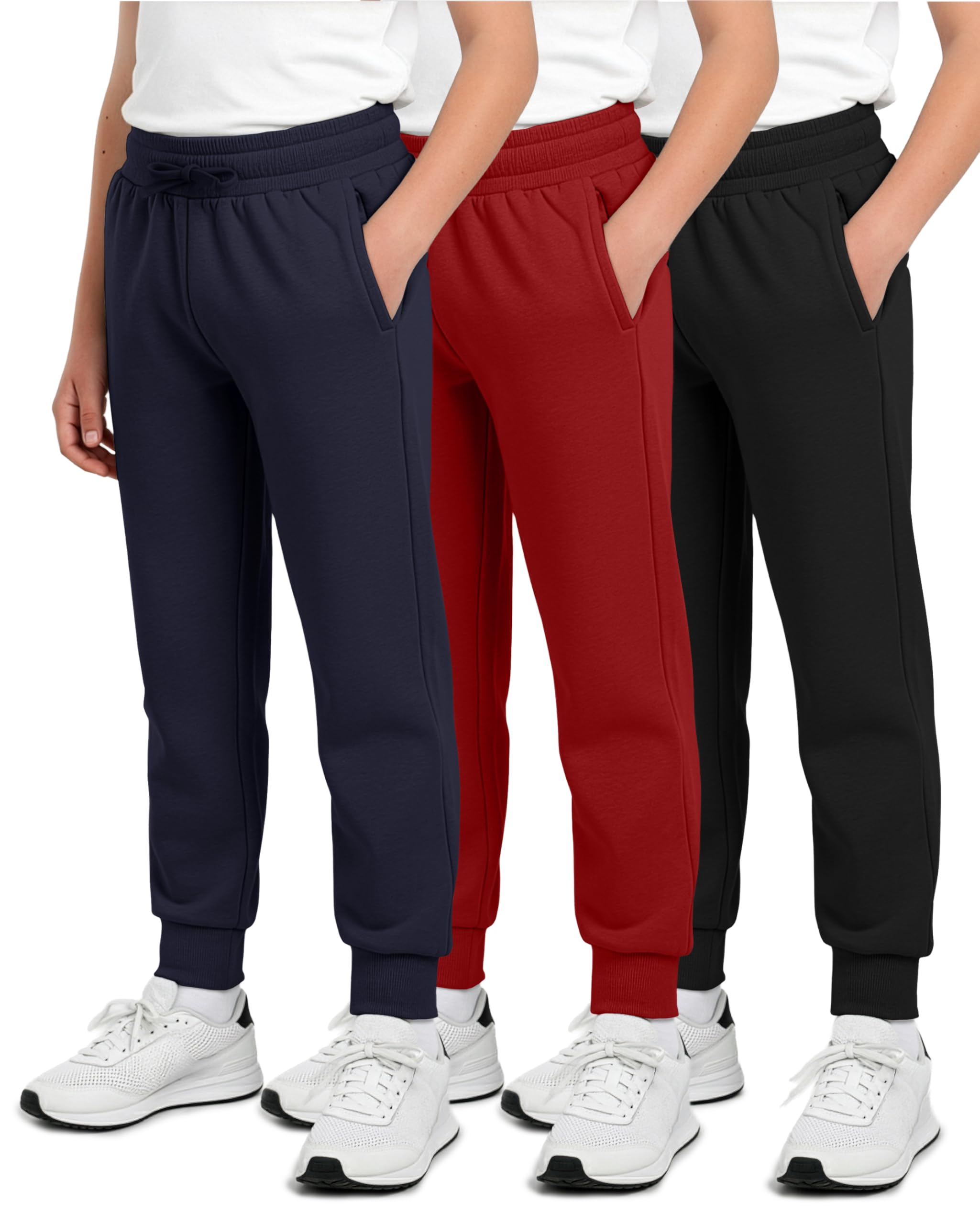 Photo 1 of ***MISSING BLACK*** Real Essentials 3 Pack: Boys' Cotton Fleece Jogger Sweatpants - Active Athletic Youth Pants for Teens with Pockets-Set 12,XS(6-7)