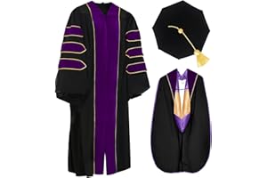 Misscom Unisex Deluxe Doctoral Graduation Gown Tam Hood with Gold Piping Doctoral Regalia