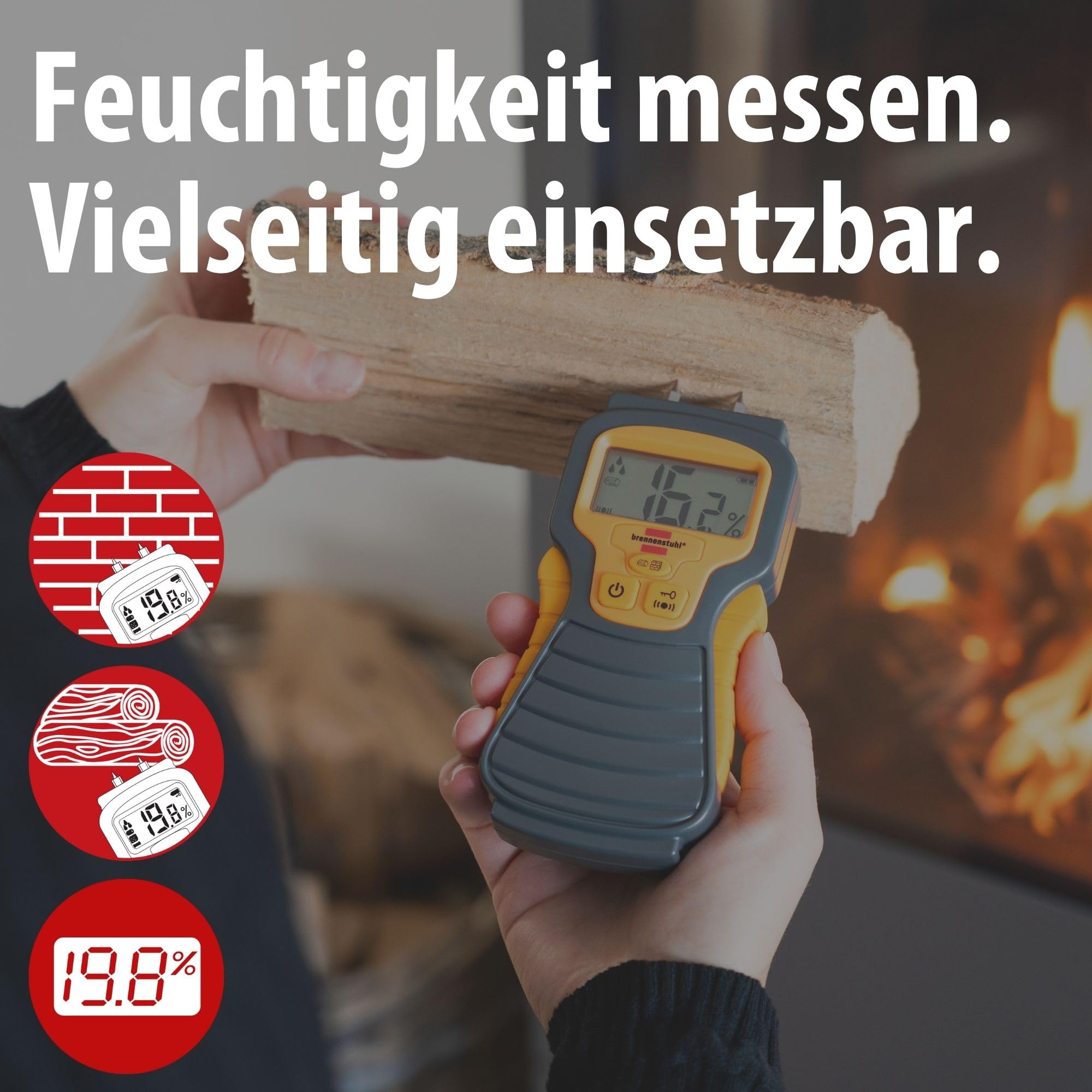 Brennenstuhl Feuchtigkeits-Detector MD (Feuchtigkeitsmessgerät/Feuchtigkeitsmesser für Holz oder Baustoffe, Holzfeuchtemessgerät mit LCD-Display) 2