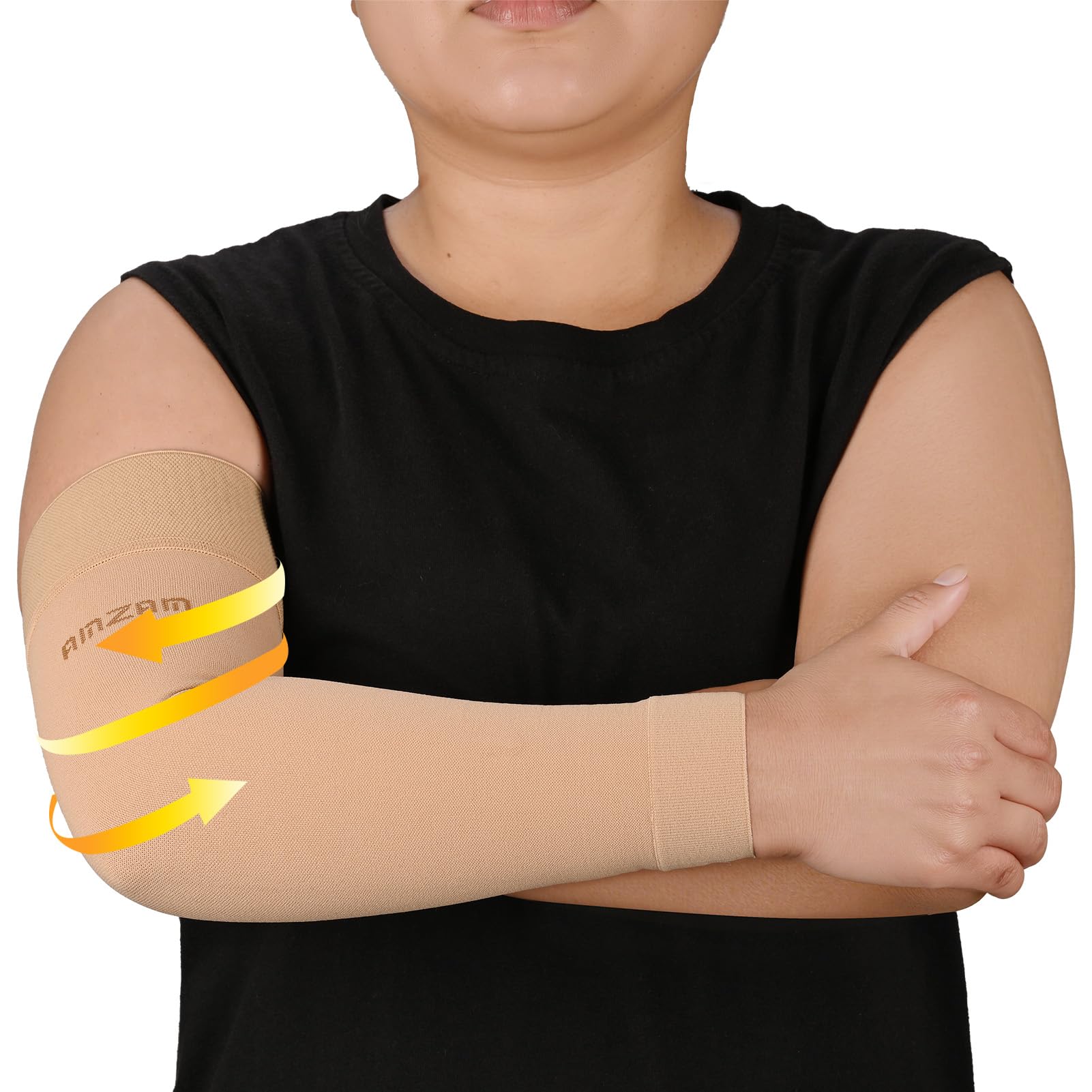 AMZAM® Medical Compression Arm Sleeve for Women & Men, 20-30 mmhg Graduated Compression Brace with Silicone Band for Pain Relief, Lymphedema, Edema, Swelling, Arthritis, Beige L