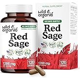 Wild & Organic Red Sage Capsules - 1200 mg Dan Shen Supplement - Chinese Red Sage Powder for Antioxidant Support - 60 Days of Supply - 120 Vegan Capsules - Non-GMO, Vegan, No Fillers