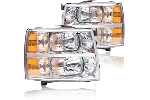 ALLGOOD Headlights Compatible With 2007-2013 Chevy Silverado 1500/2007-2014 Silverado 2500 3500 & 2500HD 3500HD, Clear Lens Chrome Housing Amber reflector