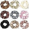 DINPREY Women's Premium Silk Scrunchies with Zipper Pouch, 9 Pcs Hair Ties Ropes, Secret Zipper Hidden Pocket Scrunchies, Tie Soft Stash Hair Elastic Ties for Vsco Girl Stuff