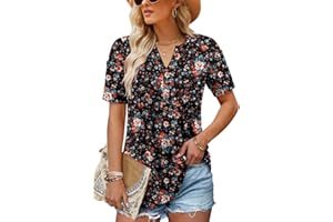CHICZONE Women Short Sleeve Tunic Tops Summer V Neck T-Shirt Blouse Casual Shirt