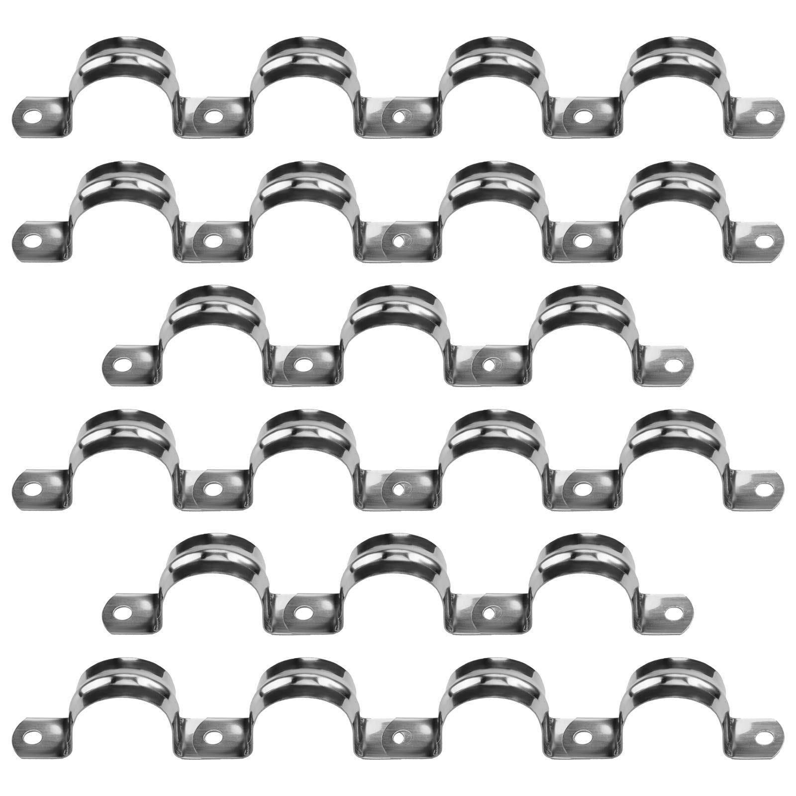 32mm/1.26" 22Pcs Pipe Strap Clamp Holder Stainless Steel Brackets Saddle Clip U Shaped Clips Straps Two Hole Tube Strap Tension Clips Hose Clamp for Anchor Water Pipe Wooden Panels