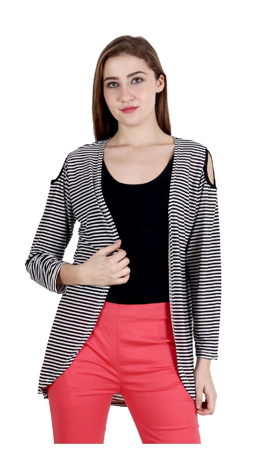 bfly women's cold shoulder stripe printed shrug