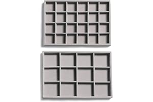 Frebeauty Stackable Velvet Jewelry Organizer Trays for Drawers Inserts Jewelry Storage Tray Display Case, Stud Earrings Bracelets Necklace Rings Trays for Women Girls(Set of 2)(Grey)
