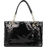 ZLM BAG US Women's Glitter Sequins Shoulder Tote Big Capacity Shimmer Shopping Bag Sparkling Handbag Purse