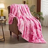 NEWCOSPLAY Super Soft Faux Fur Throw Blanket for Couch Pink Sherpa Fuzzy Plush Warm Blanket for Sofa Bed (Pink, Throw(40"x50"))