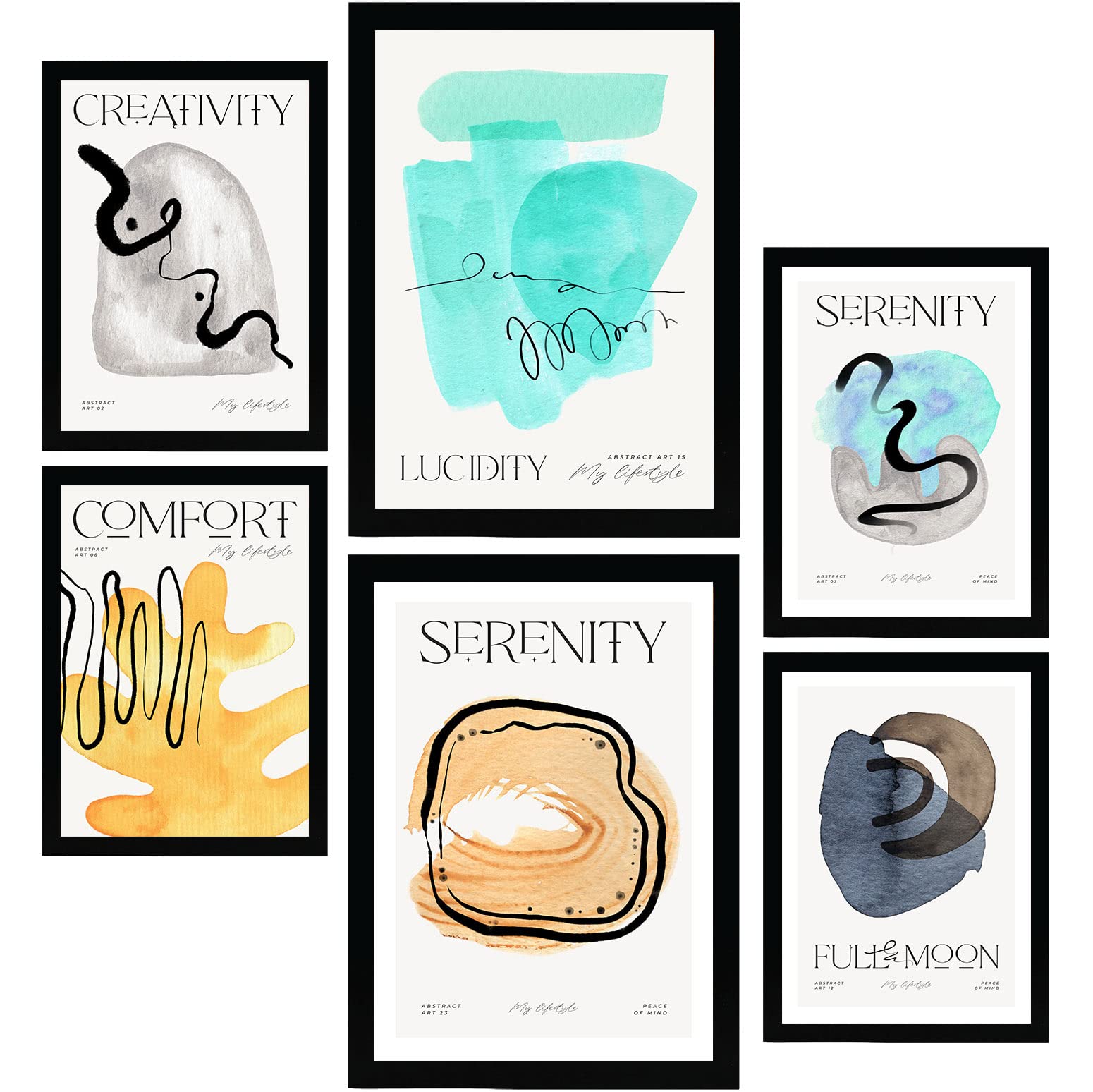 Nacnic Set of 6 Posters Abstract Elements. Pictures and Prints in Art Gallery Aesthetic. Full Colour Illustrations for Interior Design and Decoration. Sizes A3 & A4, Unframed.