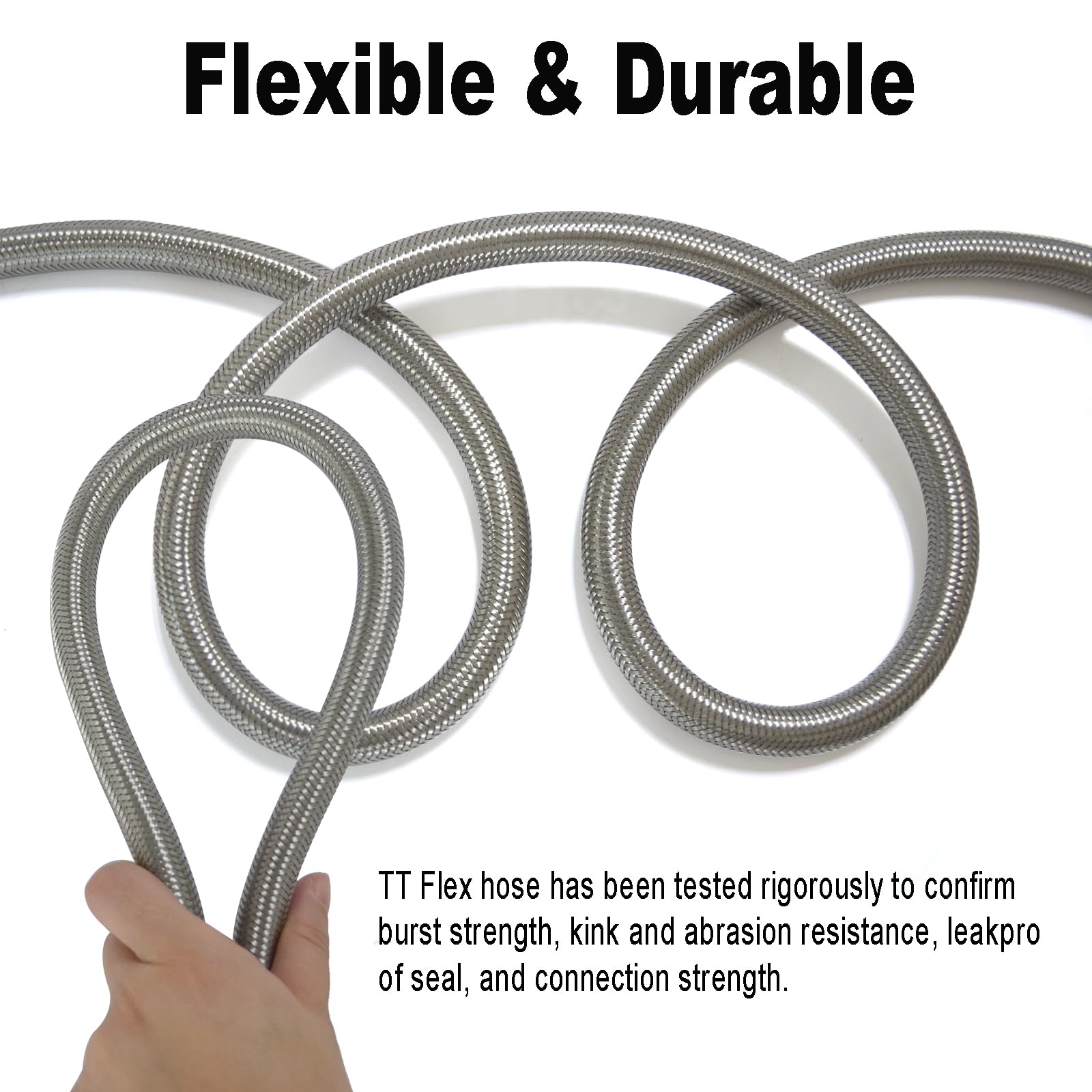 TT FLEX UPC Approved Flexible Stainless Steel Braided Washing Machine Inlet Hose 3/4