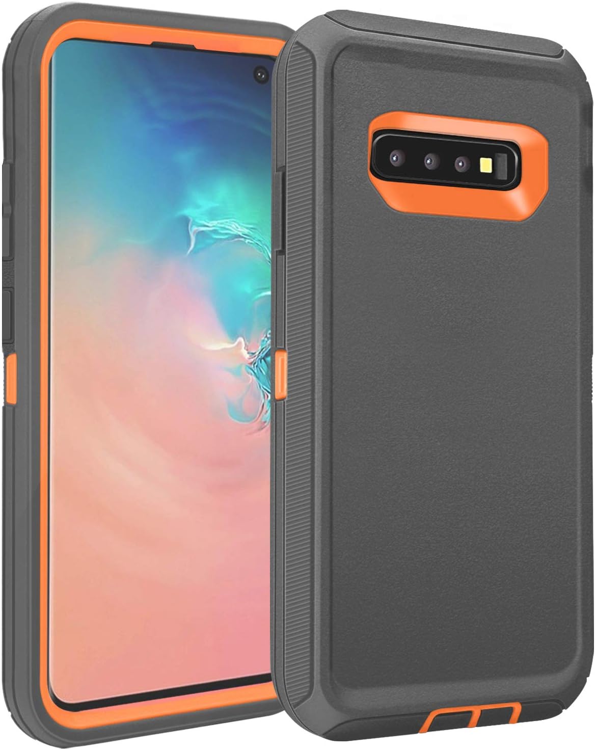 FOGEEK Compatible with Samsung Galaxy S10 Case, Protective Cover, Full Protection Rugged Case [Support Wireless Charging][Dust-Proof] for Galaxy S10 [6.1 inch] 2019 (Dark Grey/Orange)