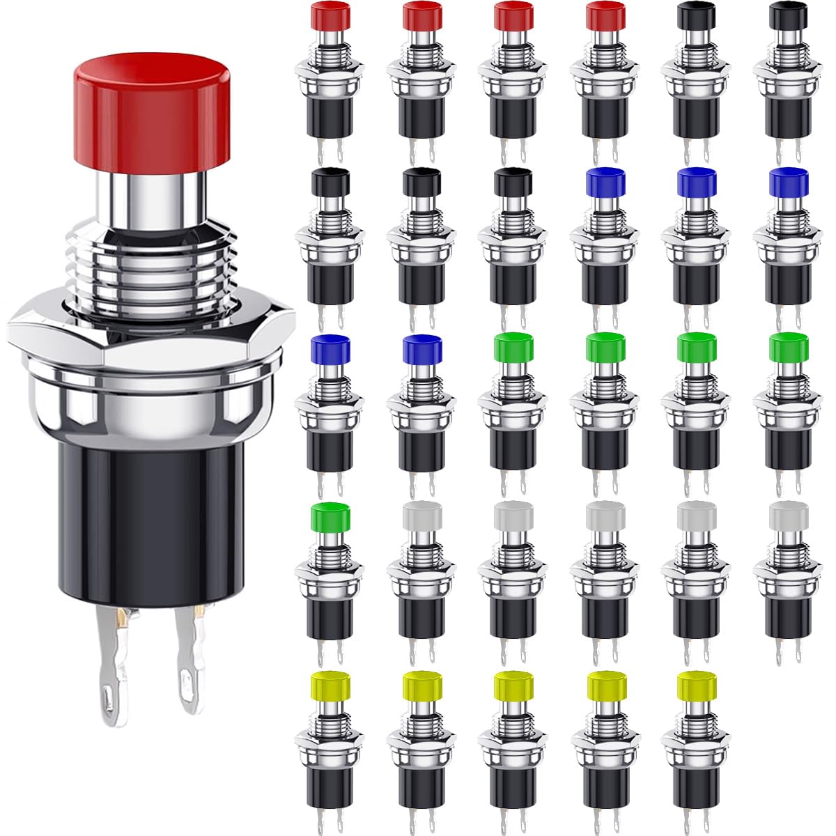 DAOKAI Mini Momentary Push Button Switch 2 Pins SPST 1A 250V AC 6 Colors Normal Open(NO) Contact Switch 7mm for Electronic Equipment - 30pcs