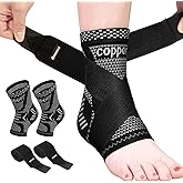 INDEEMAX Ankle Brace for Women & Men, Ankle Compression Sleeve Support Copper Infused Ankle Brace for Sprained Ankle, Plantar Fasciitis Sports, Achilles Tendonitis Pain Relief, Silver Black, M