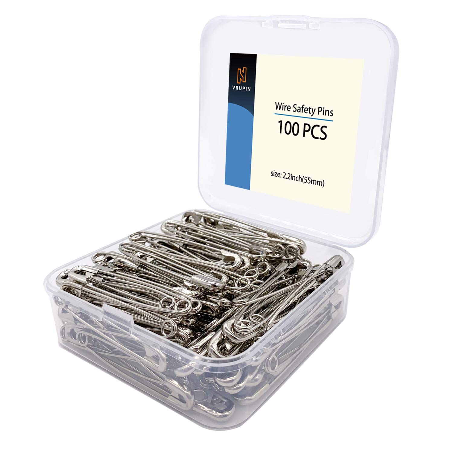 vrupin 100 PCs Stainless Steel Safety Pins Bulk 55mm Silver
