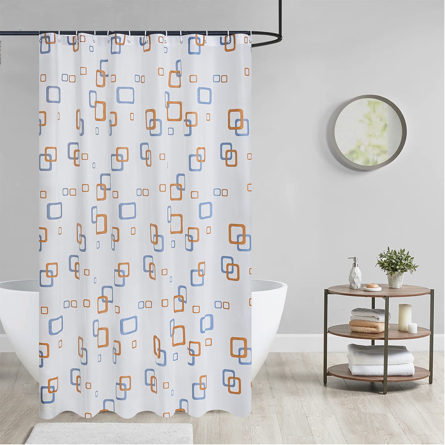 Shower Curtains Mould-free Mildew Resistant Bath Curtain with Stitched Steel Eyelets Waterproof Polyester Fabric Bathroom Curtains with 12 Hooks, 180 x 180 cm (Vintage Brown)