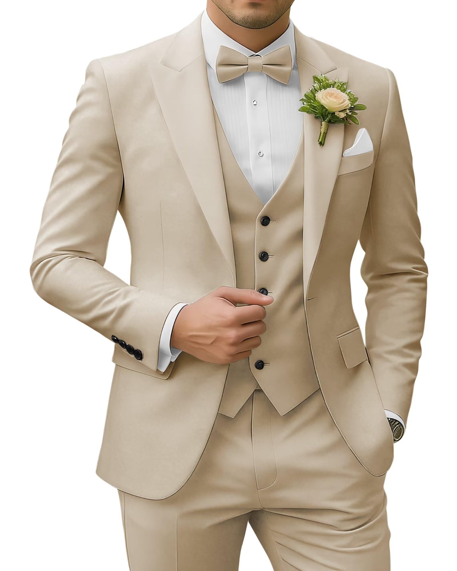 Photo 1 of ***********Only the jacket *************
SPTALLFITJSV Men's 3 Piece Slim Fit Suit Set Two Button Blazer Jacket Vest Pants Tuxedo Set for Party Wedding Business Beige Suits X-Large