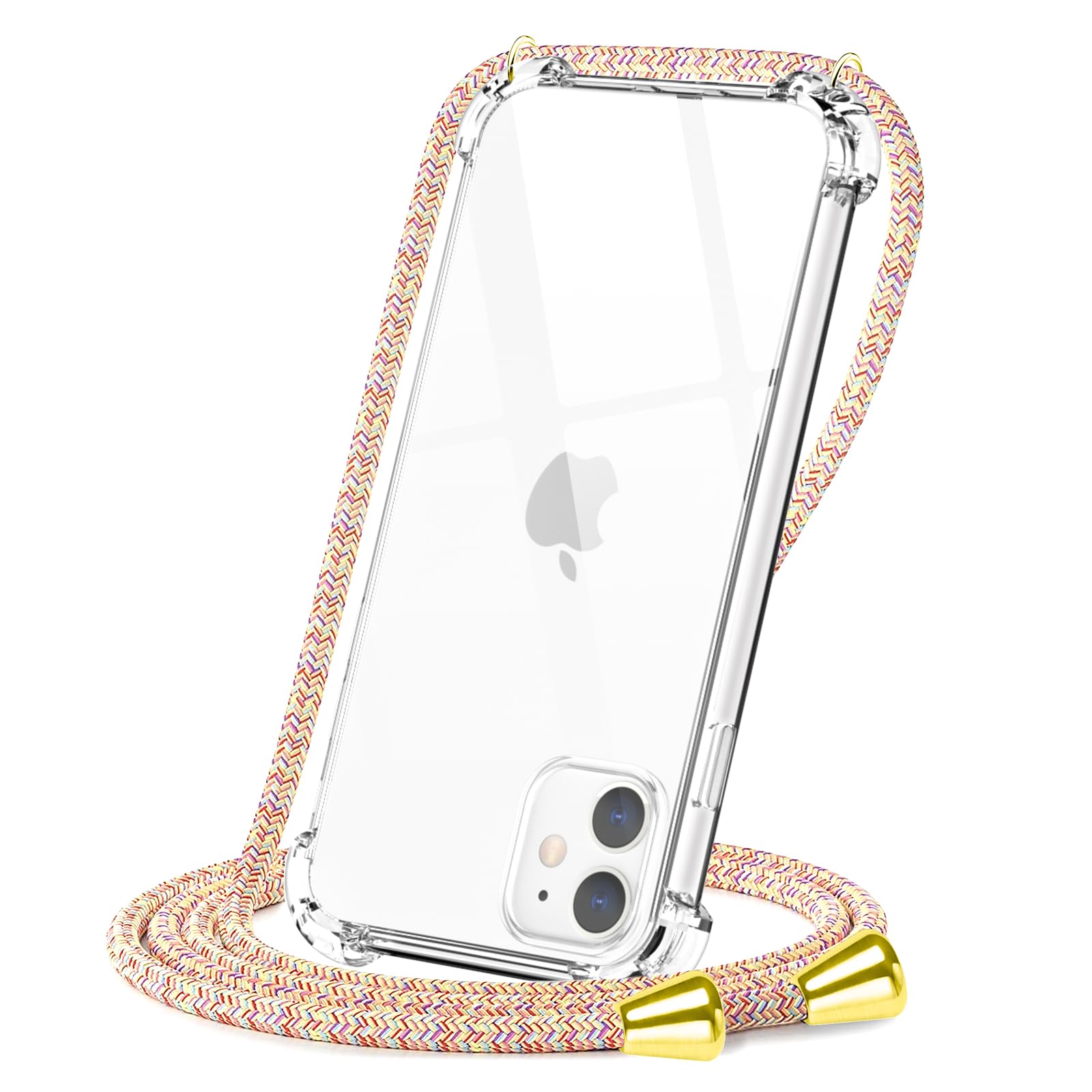 CAROKI Crossbody Case for iPhone 11, [Vibrant Rainbow Lanyard] Clear Shockproof Protective Cover Compatible with iPhone 11, Adjustable Necklace Neck Strap Trendy Anti-Drop Cord - 6.1 Inch