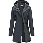 33,000ft Women's Softshell Long Jacket with Hood Fleece Lined Windproof Warm up Waterproof Windbreaker