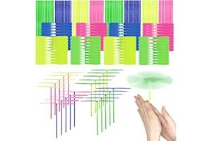 estardaa 200 Pcs Hand Helicopter Set, 100 Propeller+ 100 Rod Bamboo Dragonfly Helicopter Toy, Aero Props Hand Spinner Flying disc Launcher Outdoor Toys Flying Party Gift Favors for Kids 8-12,4-6