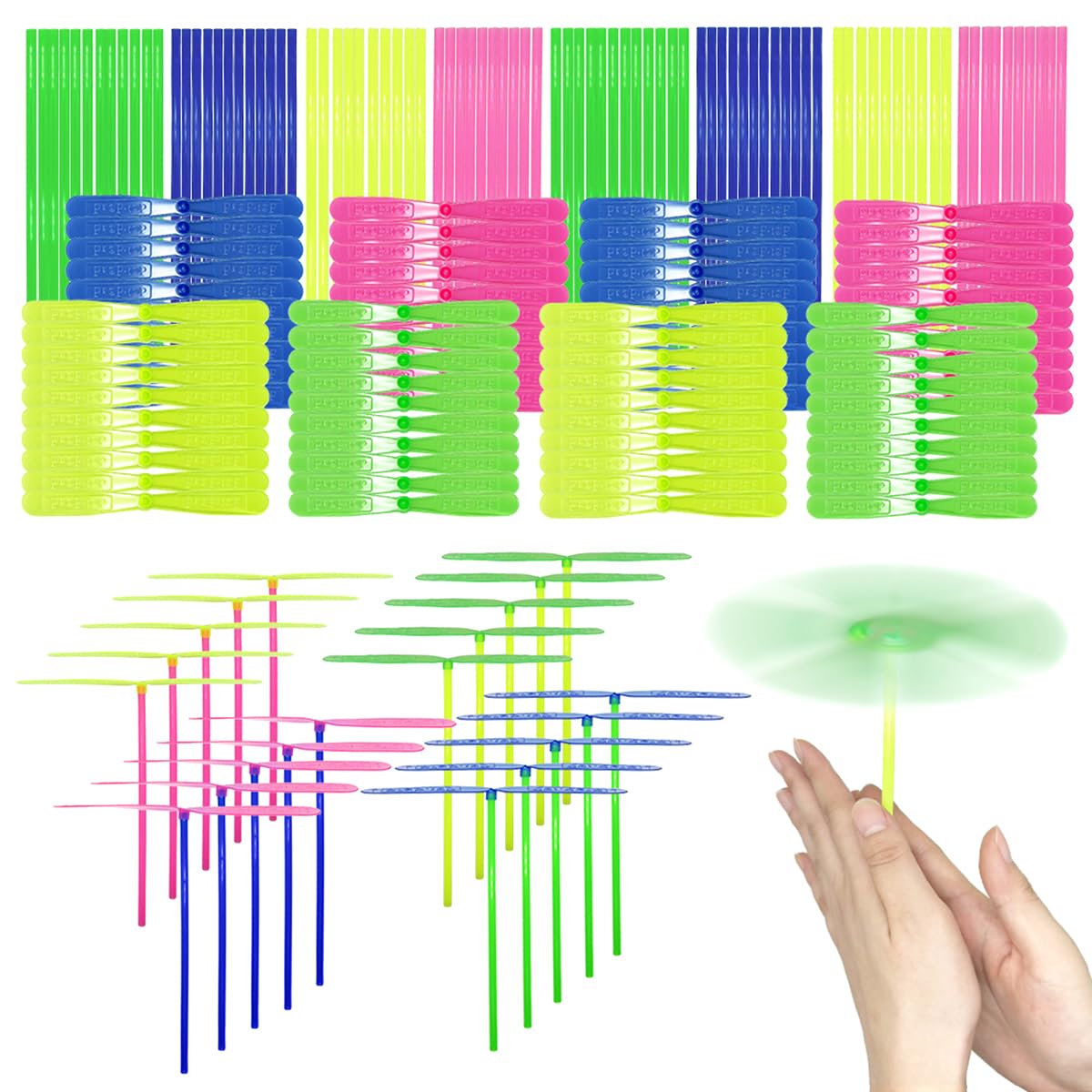 Photo 1 of estardaa 200 Pcs Hand Helicopter Set, 100 Propeller+ 100 Rod Bamboo Dragonfly Helicopter Toy, Aero Props Hand Spinner Flying disc Launcher Outdoor Toys Flying Party Gift Favors for Kids 8-12,4-6