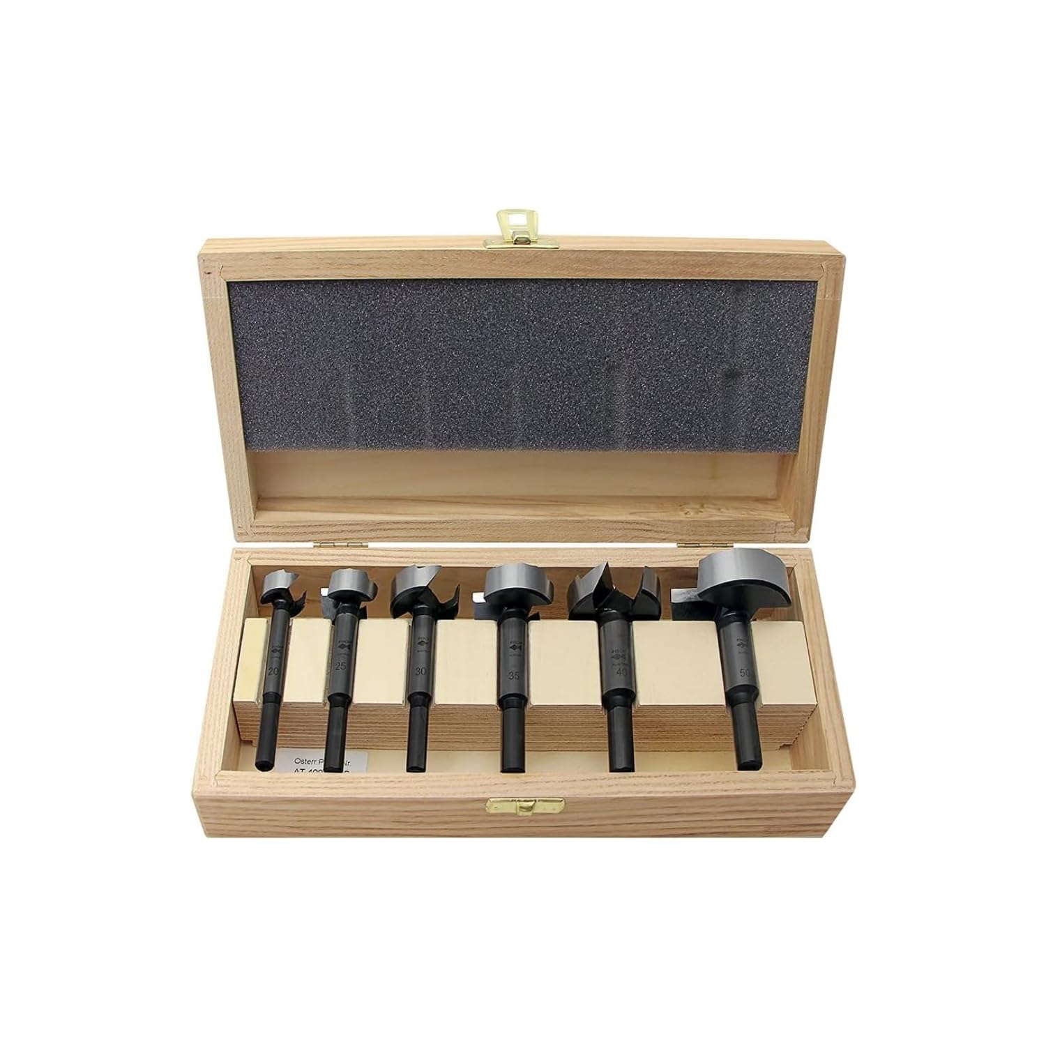 Fisch 03170006K Wave-Cutter Forstner Bit Set in Wooden Case, 0 V, Silver/Beige, 20-50 mm, 6-Piece