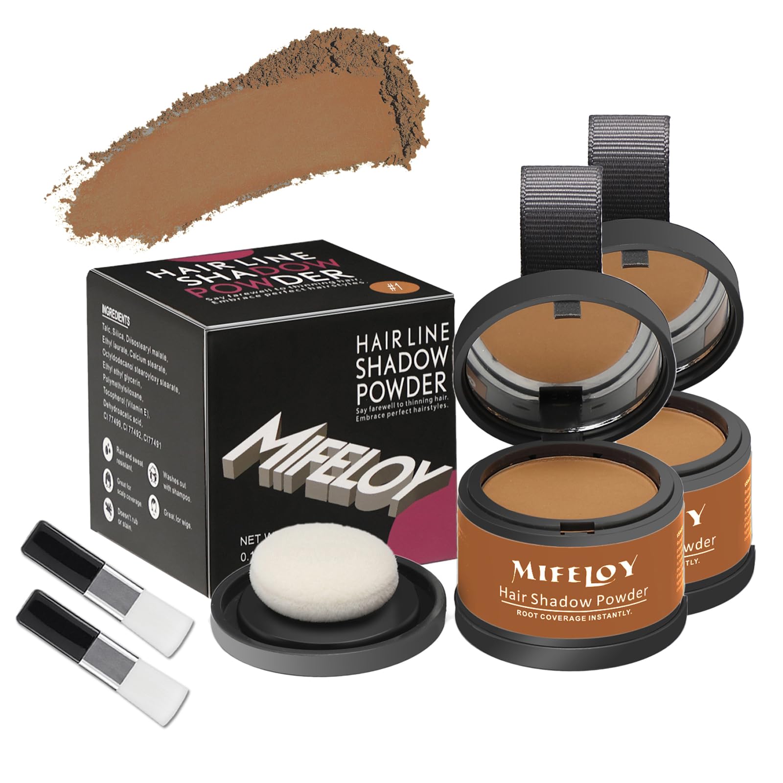 MIFELOY 2 Set Root Cover Up Powder, Light Brown, Touch Up Hair Color for Grey, Roots Coverage Powder for Thinning Grays Hairline, Roots Concealer for Beard Line Eyebrow, Instantly Conceals Hair Loss