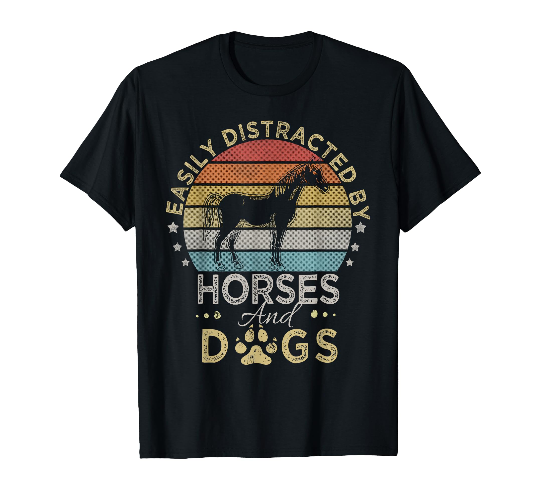 Retro Style Easily Distracted by Horses and Dogs T-Shirt