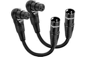 Togconn 2-Pack XLR Microphone Extension Cable Adapter 0.6 Feet, 90 Degree XLR Female to Straight Male 3-Pin Mic Connector for Speaker, Recording Studio, Mic Mixer, Audio Interface, Amplifier, More