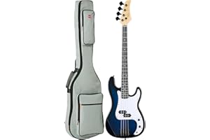 Best Choice Products Full Size Beginner 4-String Electric Bass Guitar, Wooden PB-Style Bass Starter Set w/Padded Carrying Case - Hollywood Blue/White