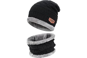 FZ FANTASTIC ZONE Toddler Kids Boys Girls Winter Warm Knit Beanie Hat Cap Neck Scarf Set with Fleece 3-10 Year Old Baby Gifts