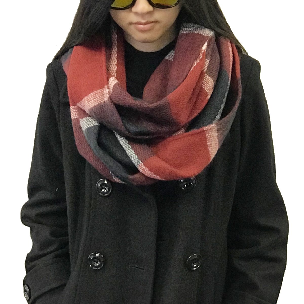 Wrapables Plaid Print Winter Infinity Scarf, Navy and Wine Wrapables Plaid Print Winter Infinity Scarf, Navy and Wine