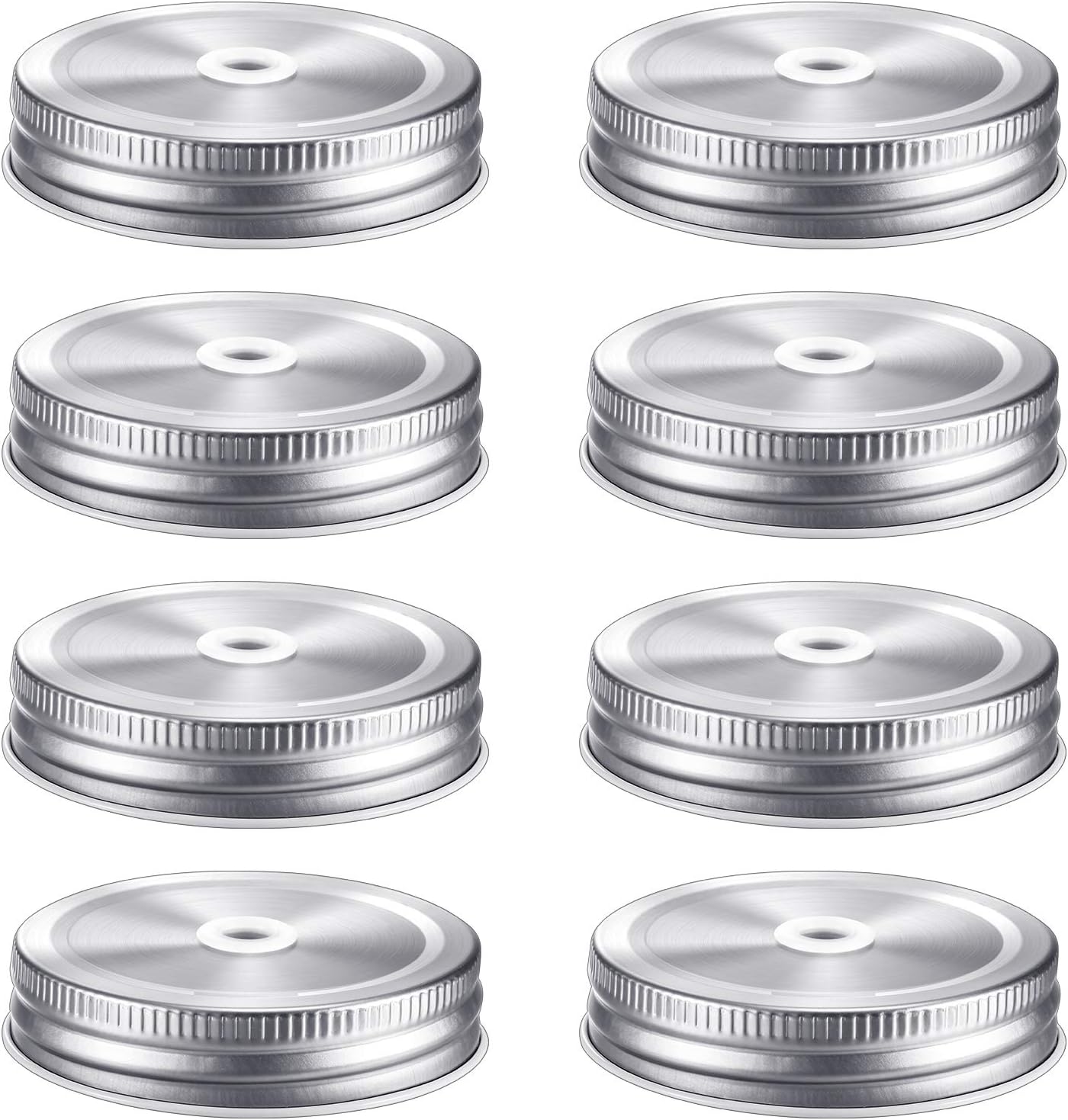 8 Pieces Stainless Steel Regular Mouth Mason Canning Jar Lids with Straw Hole Leak Proof Reusable Mason Silver Jar, Silver, 2.7 Inch