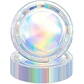 HiEnjoin 50PCS Iridescent Party Paper Plates, 7 Inch Holographic Dessert Plates Sparkling Rainbow Disposable Party Supplies Decoration for Mermaid Birthday Wedding Parties