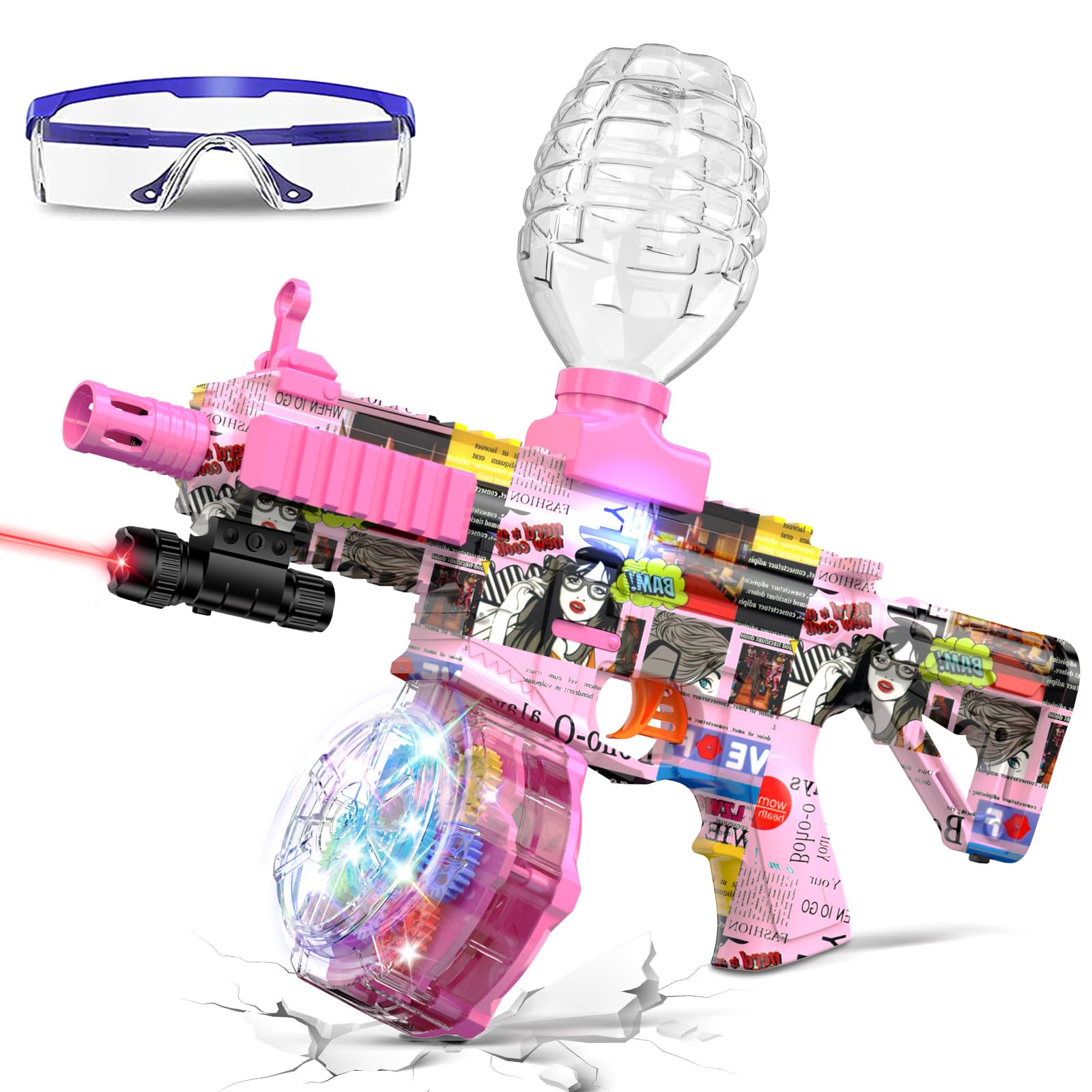 Photo 1 of Anstoy Electric Gel Ball Blaster, Automatic Splat Gun Glowing in Dark with Glasses,Up to 166 FPS Orby Gun for Christmas Party,Gifts for Adults Ages 14+(Pink)