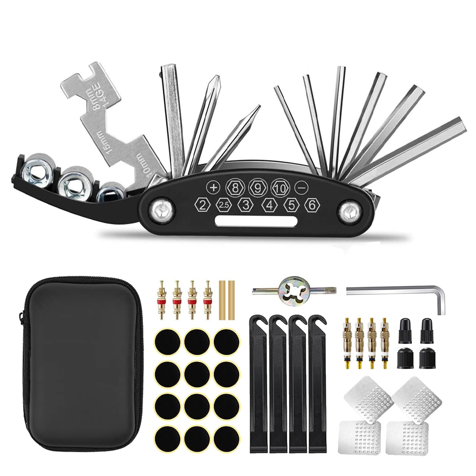Kitbest Bike Repair Kit, 38 PCS Bicycle Puncture Tire Repair Tool Kit Contains 16-in-1 Bike Multi Tool, Portable Bicycle Tire Patch Set for Mountain, Road and Commuter Bikes