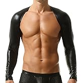 SEAUR Men's Shiny Faux Leather Arm Sleeves Shrug See-Through Back Mesh Hollow Out Crop Top