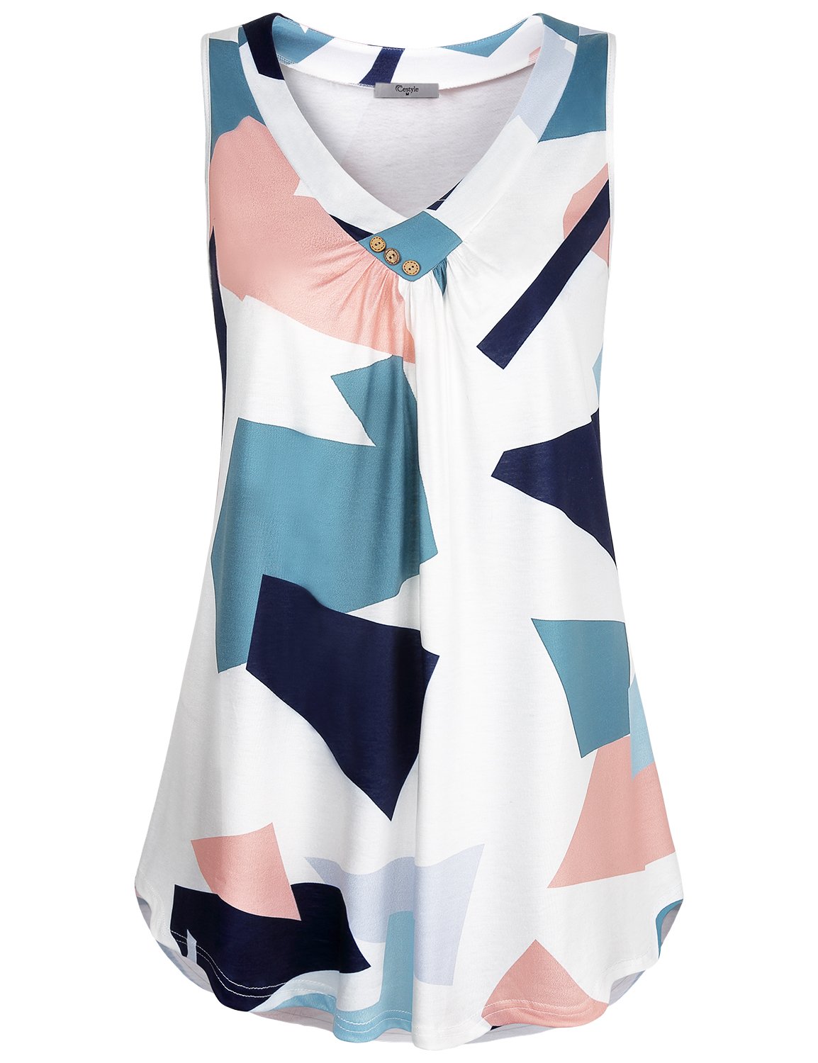 CestyleWomens Sleeveless V Neck Shirts Pleated Front Flowy Tank Tops