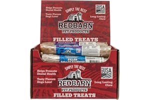 REDBARN PET PRODUCTS Redbarn Filled Rolled Rawhide for Dogs, Peanut Butter Flavor - Premium High Protein Low Fat Chew Treat - Case of 24