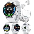 Wearable4U - Garmin Venu 3 GPS Smartwatch AMOLED Display 45 mm Watch, Advanced Health and Fitness Features, Up to 14 Days of Battery, Wheelchair Mode, Whitestone with White Earbuds Bundle
