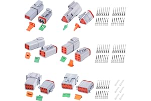 DEUTUSACC 100 PCS Deutsch DT Connector Kit, 2 3 4 6 8 12 Pin Gray Waterproof Electrical Connector with Stamped Contact And Seal Plug 1 Kit 2 3 4 6 8 12 Pin