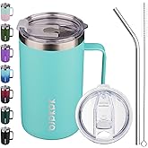 BJPKPK Insulated Coffee Mug with 2 Lids, 25oz Stainless Steel Insulated Tumbler with Handle, Double Wall Vacuum Coffee Cups, BPA Free Travel Mug for Coffee, Tea and Drinks, Turquoise