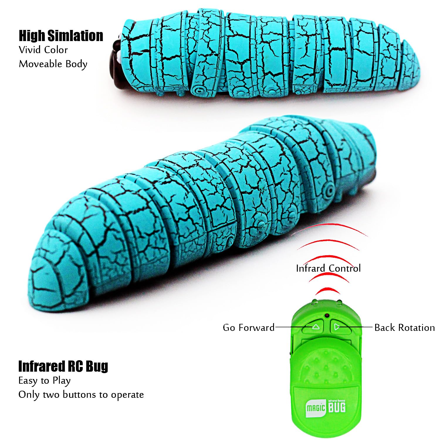 Tipmant RC Bug Remote Control Worm Realistic Caterpillar Inchworm Electronic Animal Toys Fake Insect Car Vehicle Kids Birthday Gifts (Blue)