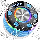 Bluetooth Shower Speaker, Portable Bluetooth 5.3 Speakers Wireless with Time Display, IP7 Waterproof Mini Speaker with RGB Lights, Suction Cup, Stereo Bass, for Bathroom Party Travel Outdoor, Blue