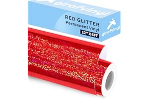 GIRAFVINYL Red Glitter Holographic Vinyl, Red Glitter Permanent Vinyl for Tumbler, Home and Car Decorations,12” X 6ft