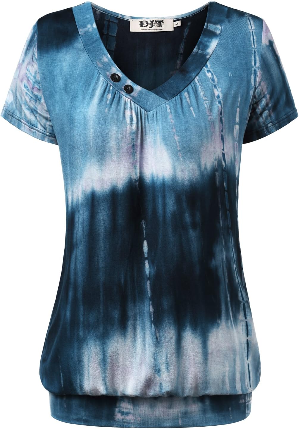 Women's V Neck Ruched Front Casual Short Sleeve Jersey Tops