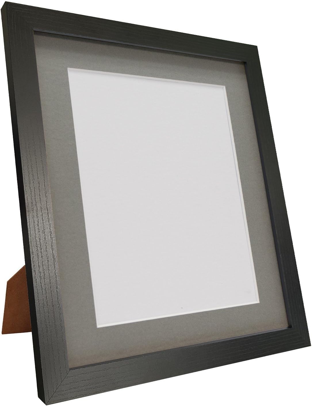 FRAMES BY POST H7 Picture Photo Frame, Black Ash with Dark Grey Mount, 14 x 11 Inch Image Size A4