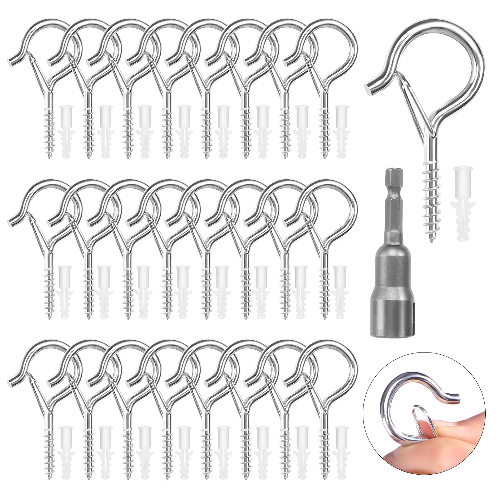 HFDONGL 25 PCS Screw Hooks Cup Hooks Screw in Hooks Ceiling Hooks with 1 Wing Nut Driver Garden Hooks for Outdoor String Lights Plants Birdcage Feeders Christmas Decor