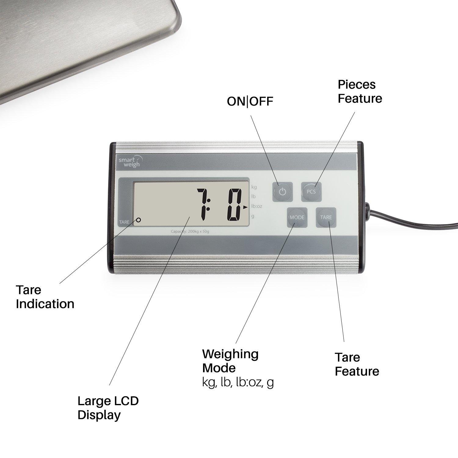 Balance Numérique Professionnelle Smart Weigh - Capacité 440 Lbs (200 Kg) - Précision 0.1 Oz - Plateau En Acier