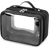 GRANNY SAYS TSA Approved Toiletry Bag, Clear Makeup Bag, Travel Toiletry Bag for Women, Leather Travel Cosmetic Bag, Portable PVC Waterproof Bag, Small Makeup Organizer, Black
